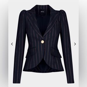 SMYTHE Stripe Puff Shoulder Blazer Navy/Copper Pinstripe size 6 NWT